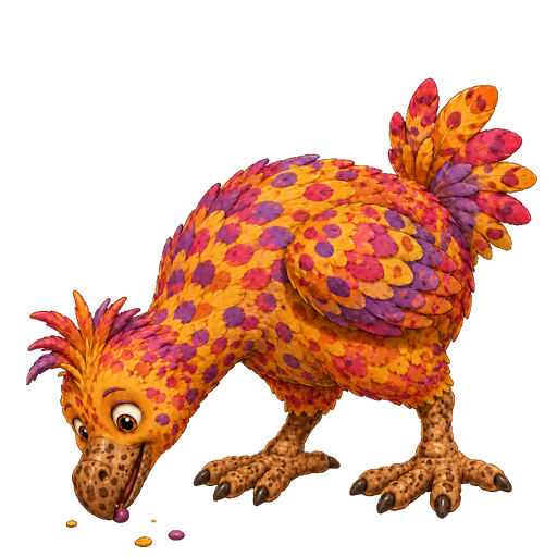 A Spotted Seed Spreader pecking at fallen seeds